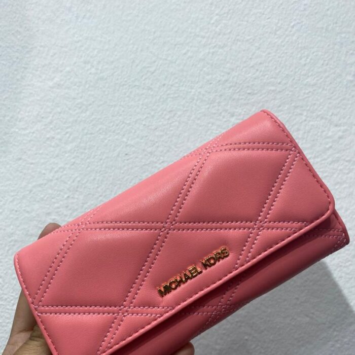 MICHAEL KORS, for ladies, long trifold wallet, quilted grapefruit peach