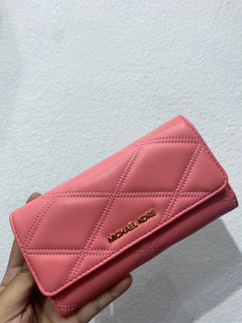MICHAEL KORS, for ladies, long trifold wallet, quilted grapefruit peach