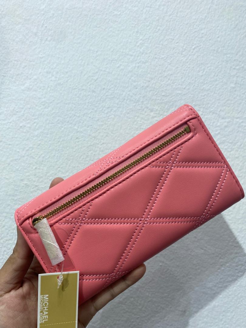 MICHAEL KORS, for ladies, long trifold wallet, quilted grapefruit peach - Image 2