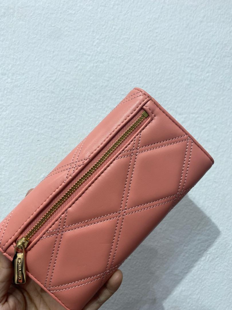 MICHAEL KORS, for ladies, long trifold wallet, quilted grapefruit peach - Image 5