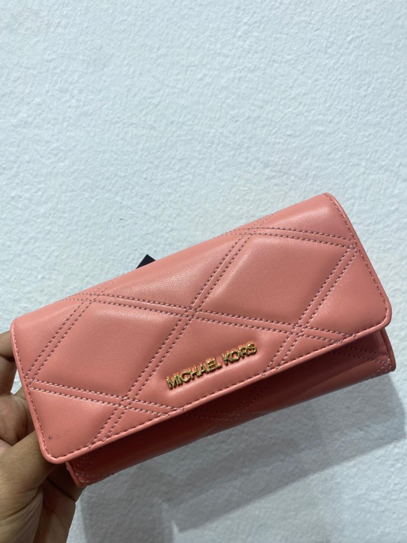 MICHAEL KORS, for ladies, long trifold wallet, quilted grapefruit peach - Image 3