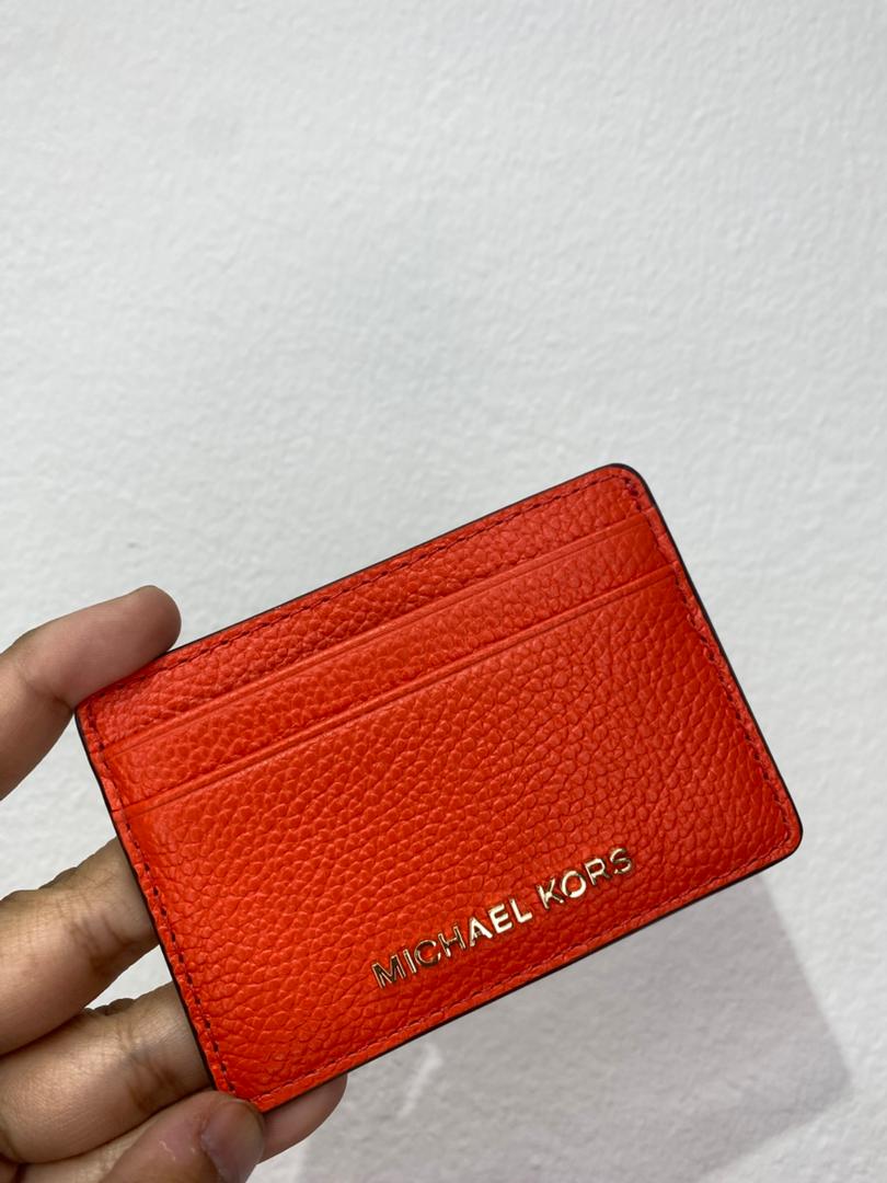 MICHAEL KORS, for ladies, small card holder, leather, optic orange