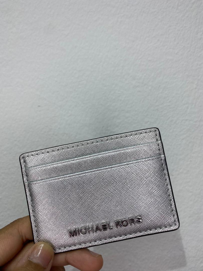 MICHAEL KORS, for ladies, small card holder, metallic silver