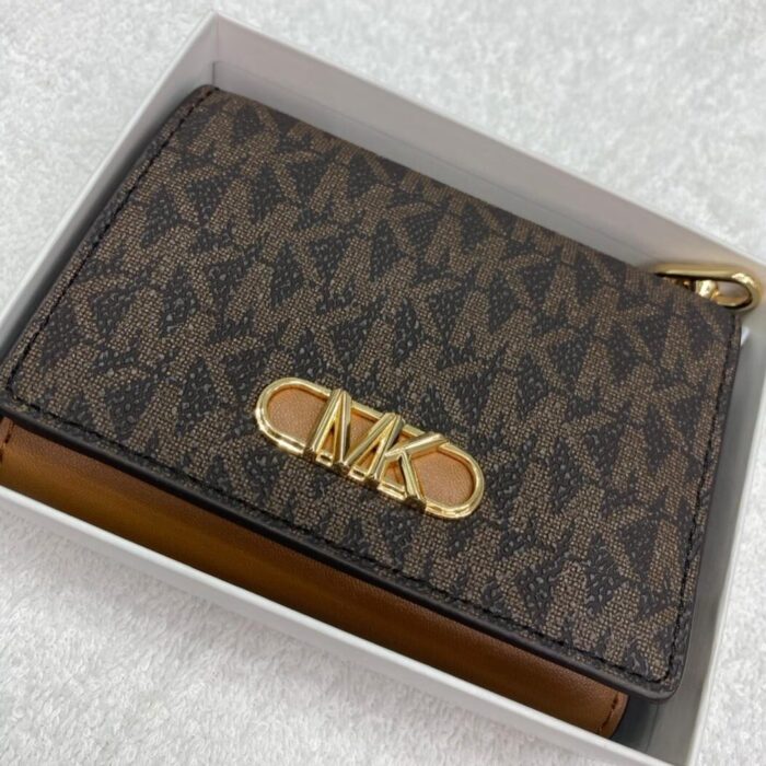 MICHAEL KORS, for ladies, trifold wallet, coated cotton, signature print brown
