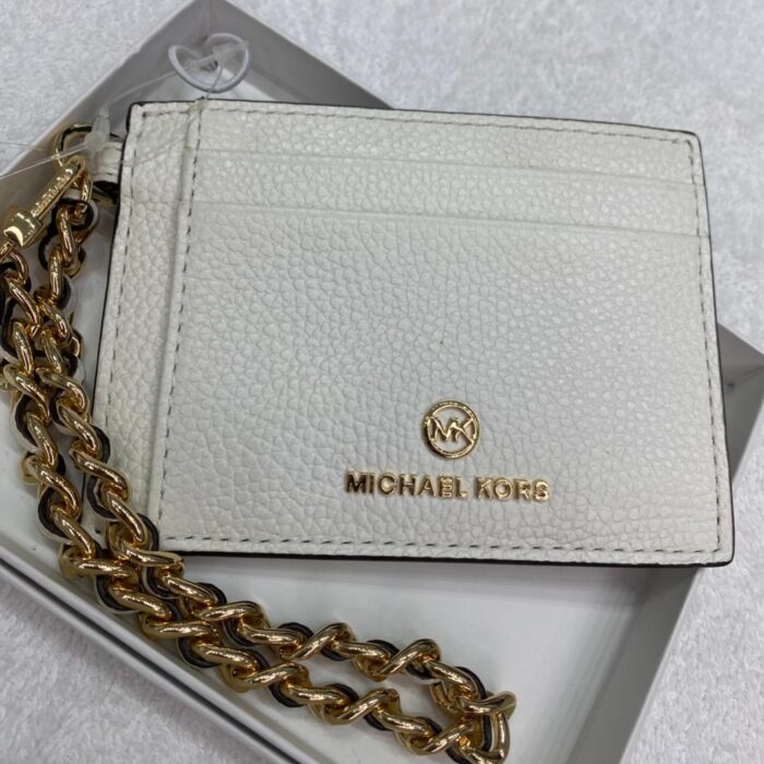 MICHAEL KORS, medium card holder on wrist strap, leather white