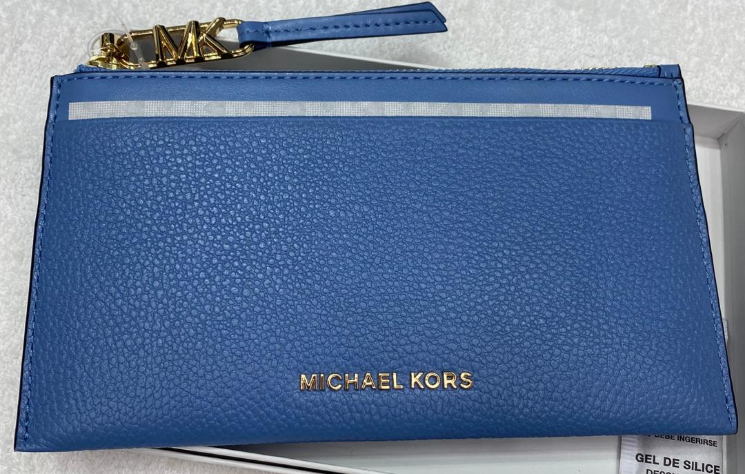 MICHAEL KORS, for ladies, empire, large zip card holder, leather french blue
