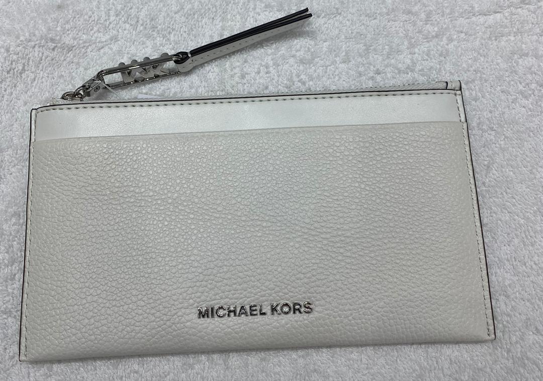 MICHAEL KORS, for ladies, empire, large zip card holder, leather, optic white