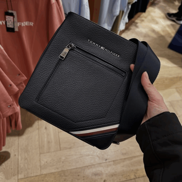 Tommy Hilfiger for men, flat sling bag, PVC black