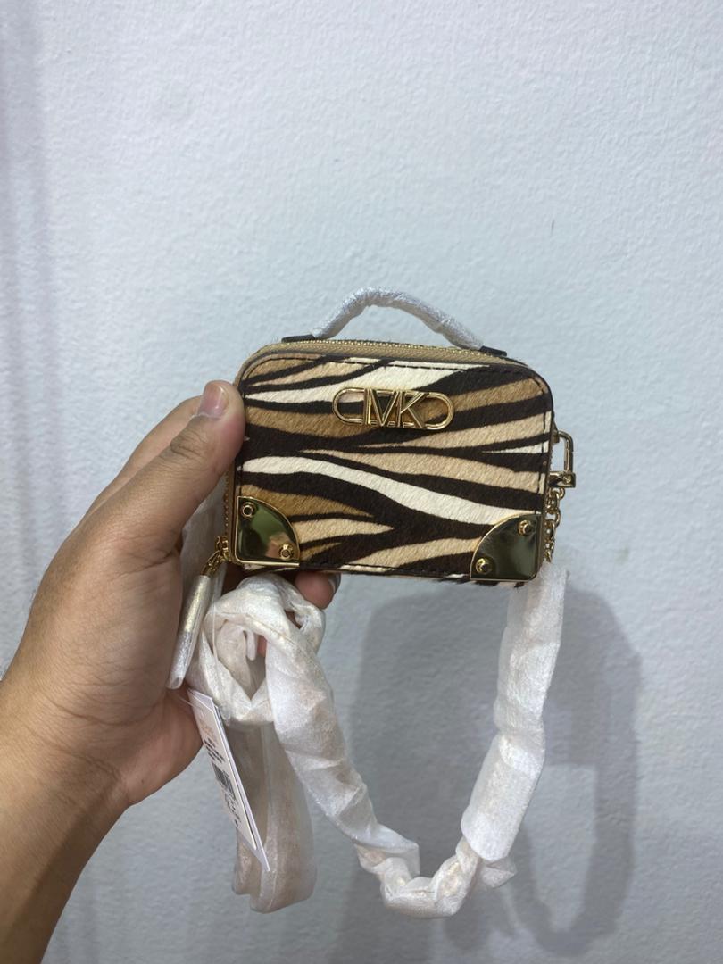 MICHAEL KORS, for ladies, micro trunk crossbody bag, calf hair, printed camel brown - Image 6