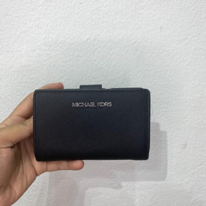 MICHAEL KORS, for ladies, bifold compact wallet, textured saffiano leather, black