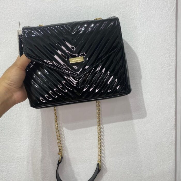HARRODS, flap crossbody bag, chevron, glossy black