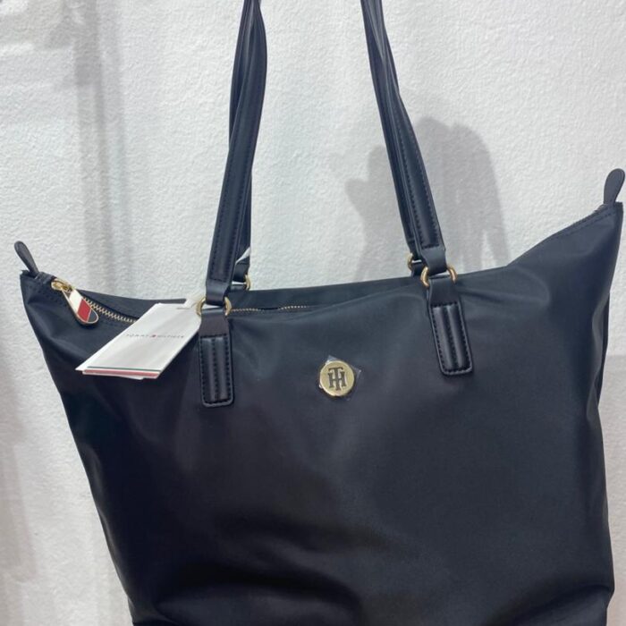 TOMMY HILFIGER, for ladies, medium zip top tote bag, nylon black