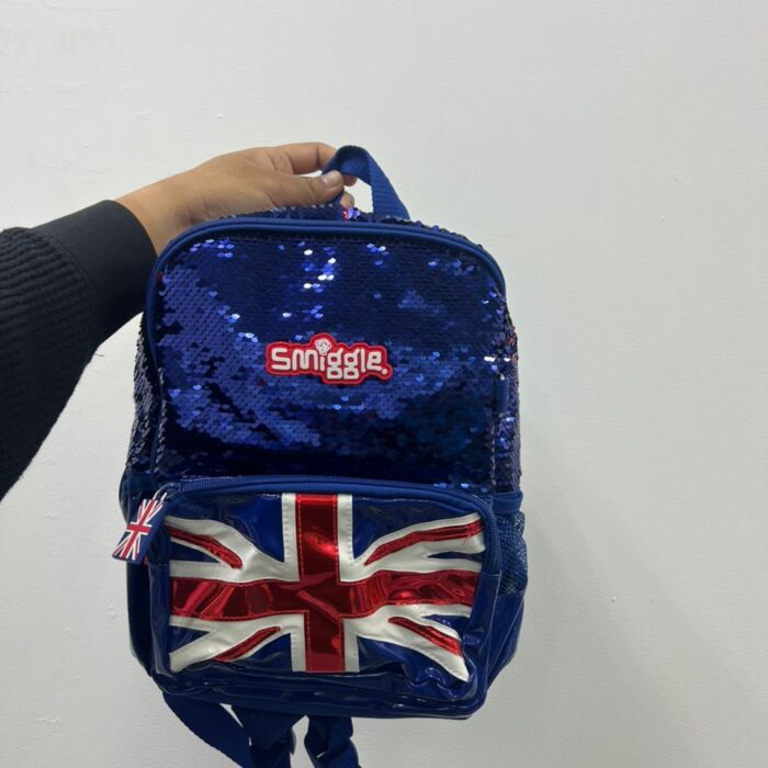 SMIGGLE, small backpack, Union Jack sequins, blue