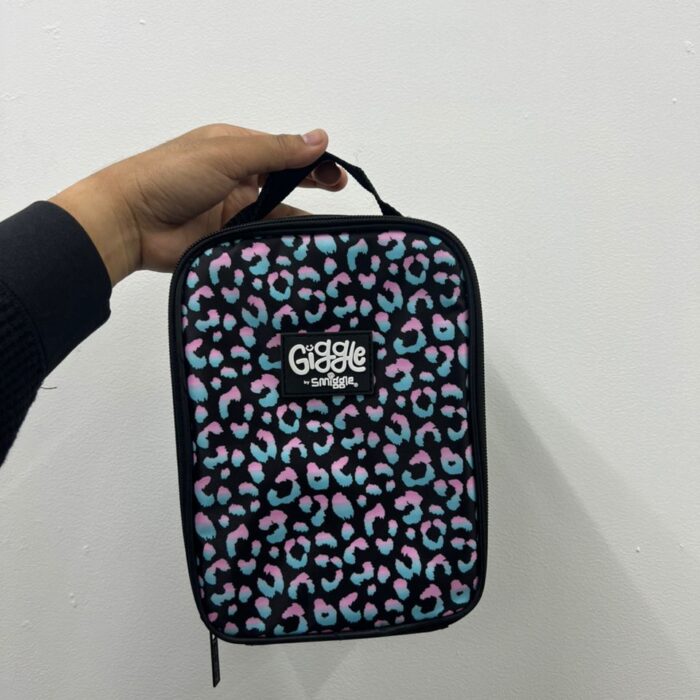 SMIGGLE, for kids, lunch bag with handle, printed leopard, black