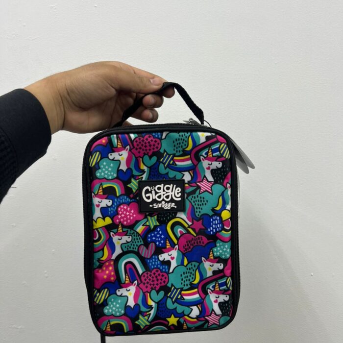 SMIGGLE, for kids, lunch bag with handle, printed unicorn, black
