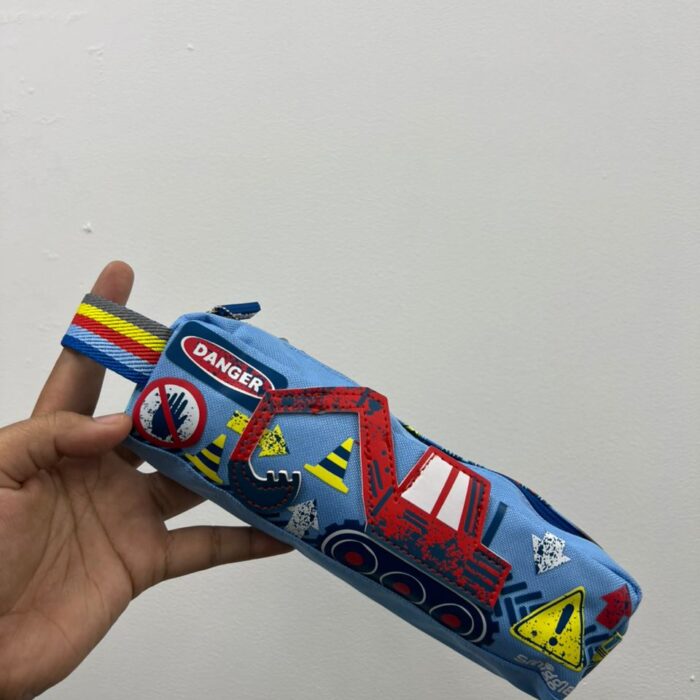 SMIGGLE, for kids, pencil case with handle, excavator blue