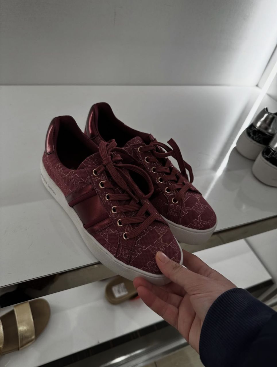 MICHAEL KORS, for ladies, sneakers, signature print, fabric, maroon, size: US6