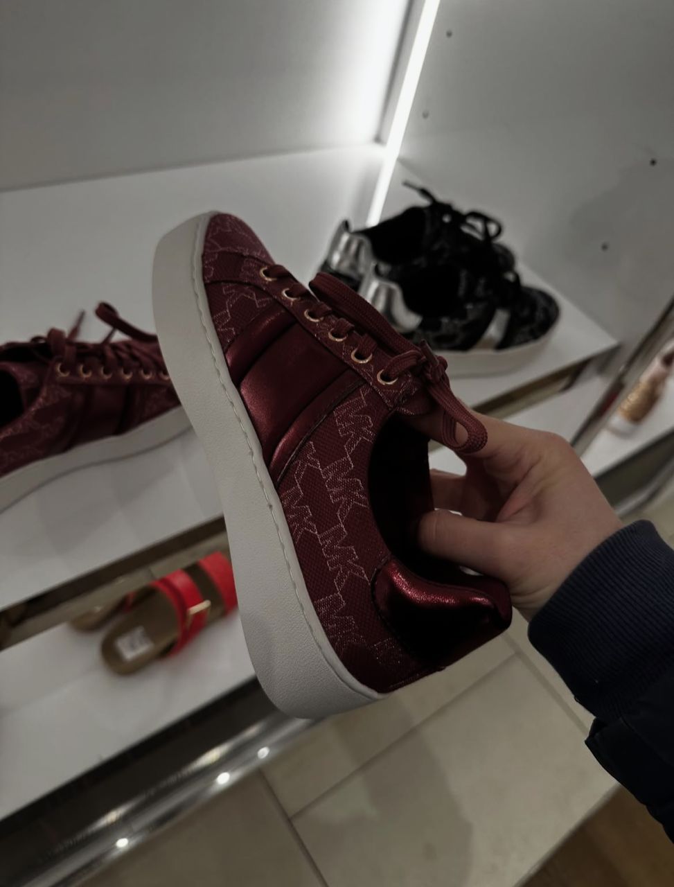 MICHAEL KORS, for ladies, sneakers, signature print, fabric, maroon, size: US6 - Image 6
