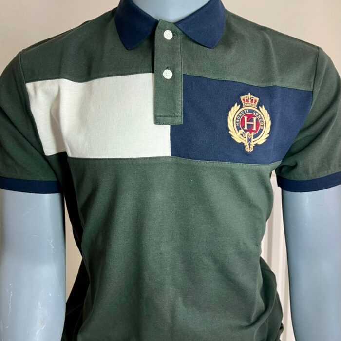 HACKETT, for men, collared t shirt, mesh cotton, classic fit, embroidered, forest green size: L, XL