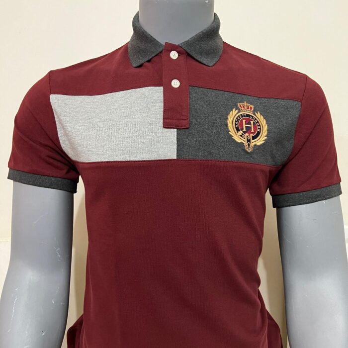 HACKETT, for men, collared t shirt, mesh cotton, classic fit, embroidered crest, burgandy size: M, L, XL, XXL