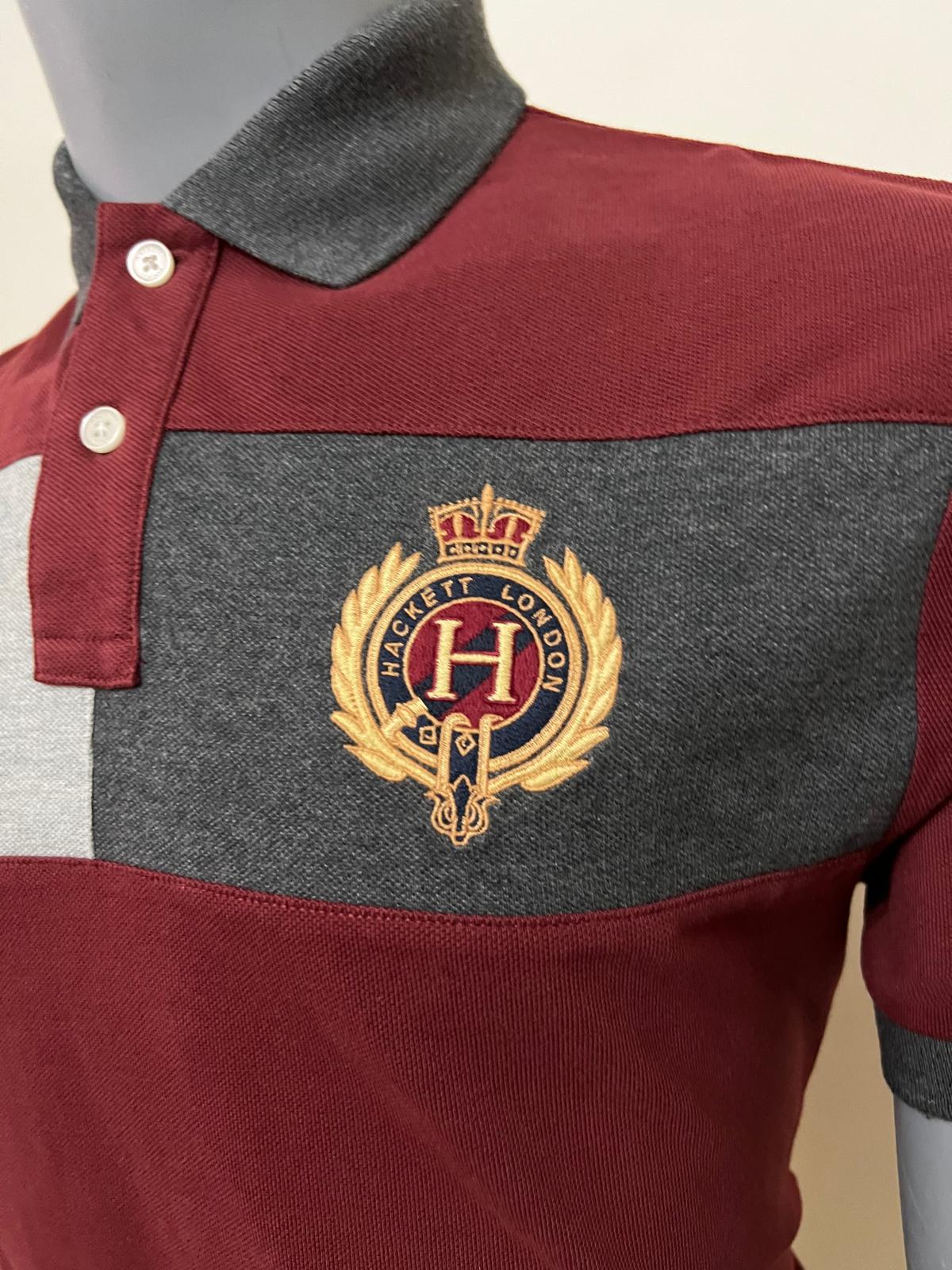 HACKETT, for men, collared t shirt, mesh cotton, classic fit, embroidered crest, burgandy size: M, L, XL, XXL - Image 4