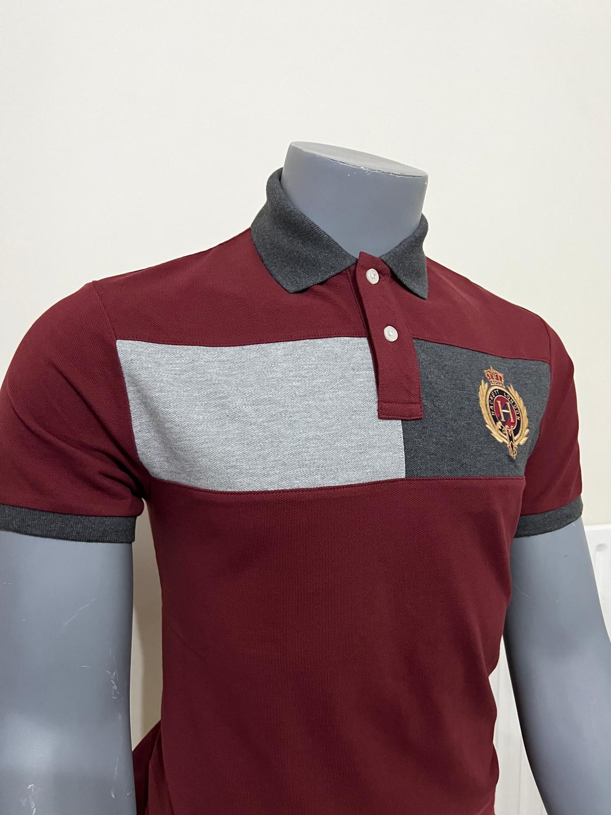 HACKETT, for men, collared t shirt, mesh cotton, classic fit, embroidered crest, burgandy size: M, L, XL, XXL - Image 5