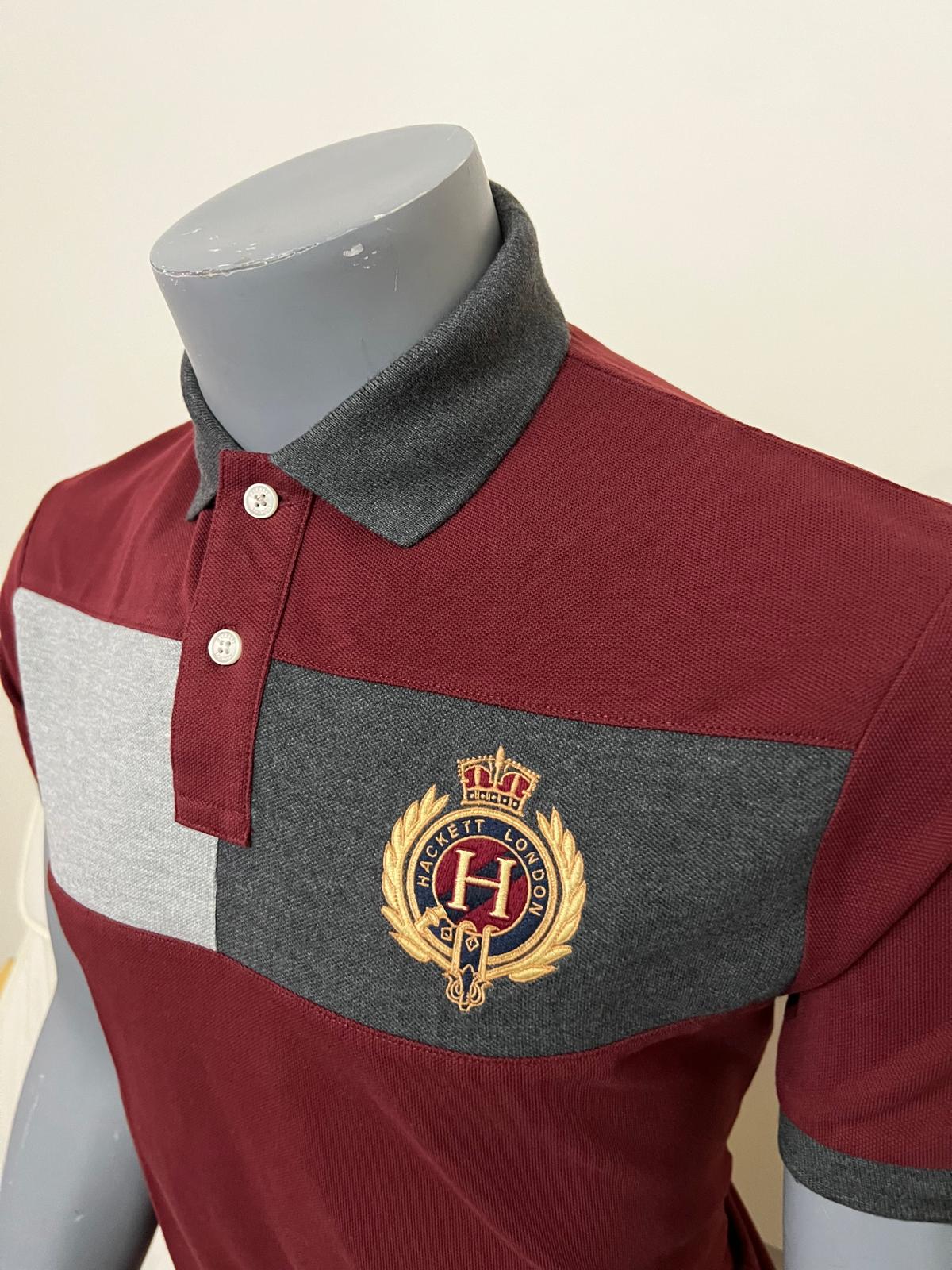 HACKETT, for men, collared t shirt, mesh cotton, classic fit, embroidered crest, burgandy size: M, L, XL, XXL - Image 6