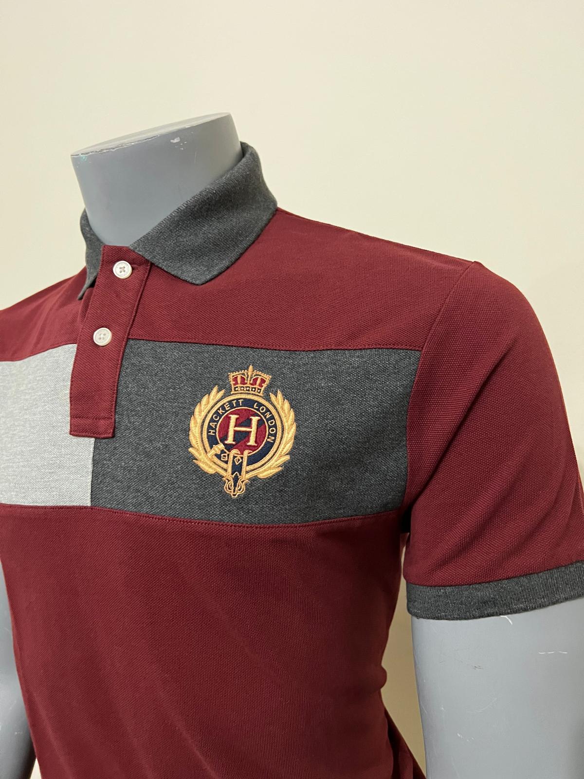 HACKETT, for men, collared t shirt, mesh cotton, classic fit, embroidered crest, burgandy size: M, L, XL, XXL - Image 2