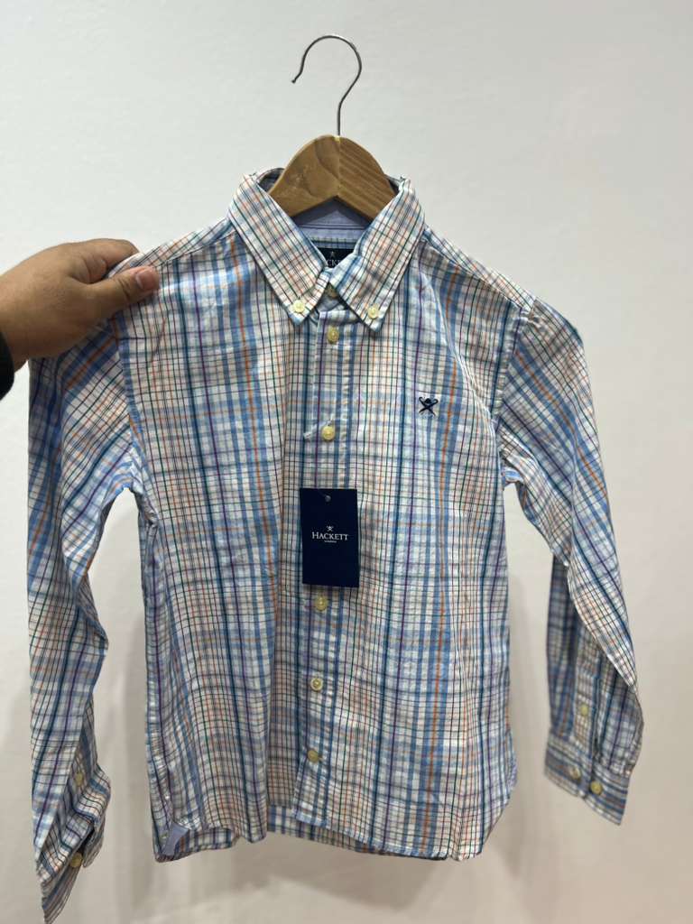HACKETT, for kids, long sleeves shirt, checkered blue beige size: 7-8 year
