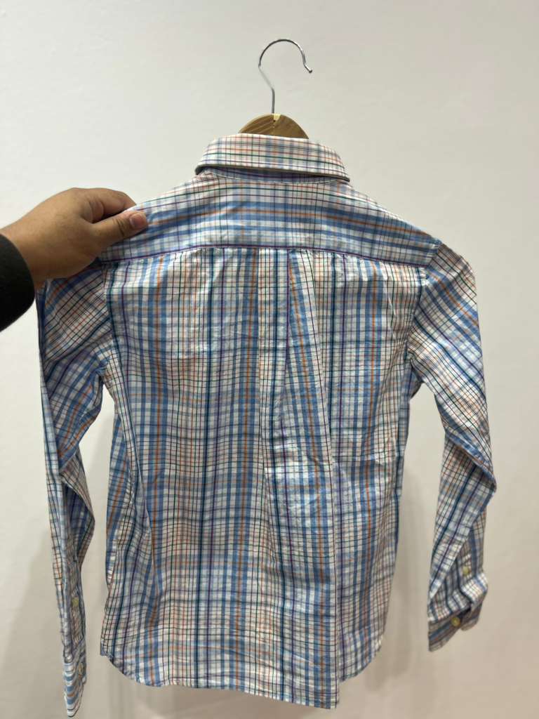 HACKETT, for kids, long sleeves shirt, checkered blue beige size: 7-8 year - Image 2