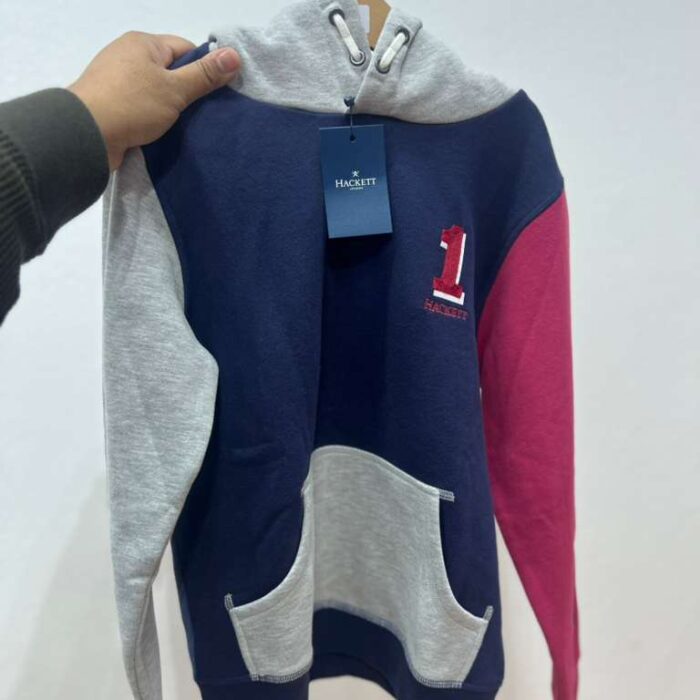 HACKETT, for kids, long sleeves hoodie, cotton, color block navy size: 9-10 year