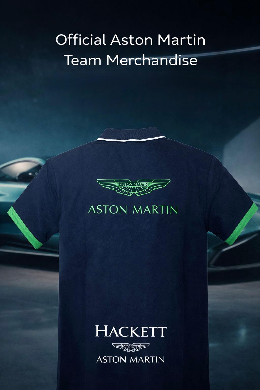 HACKETT X ASTON MARTIN RACING, for men, collared t shirt, classic fit, color block, black green size: S-XXL - Image 2