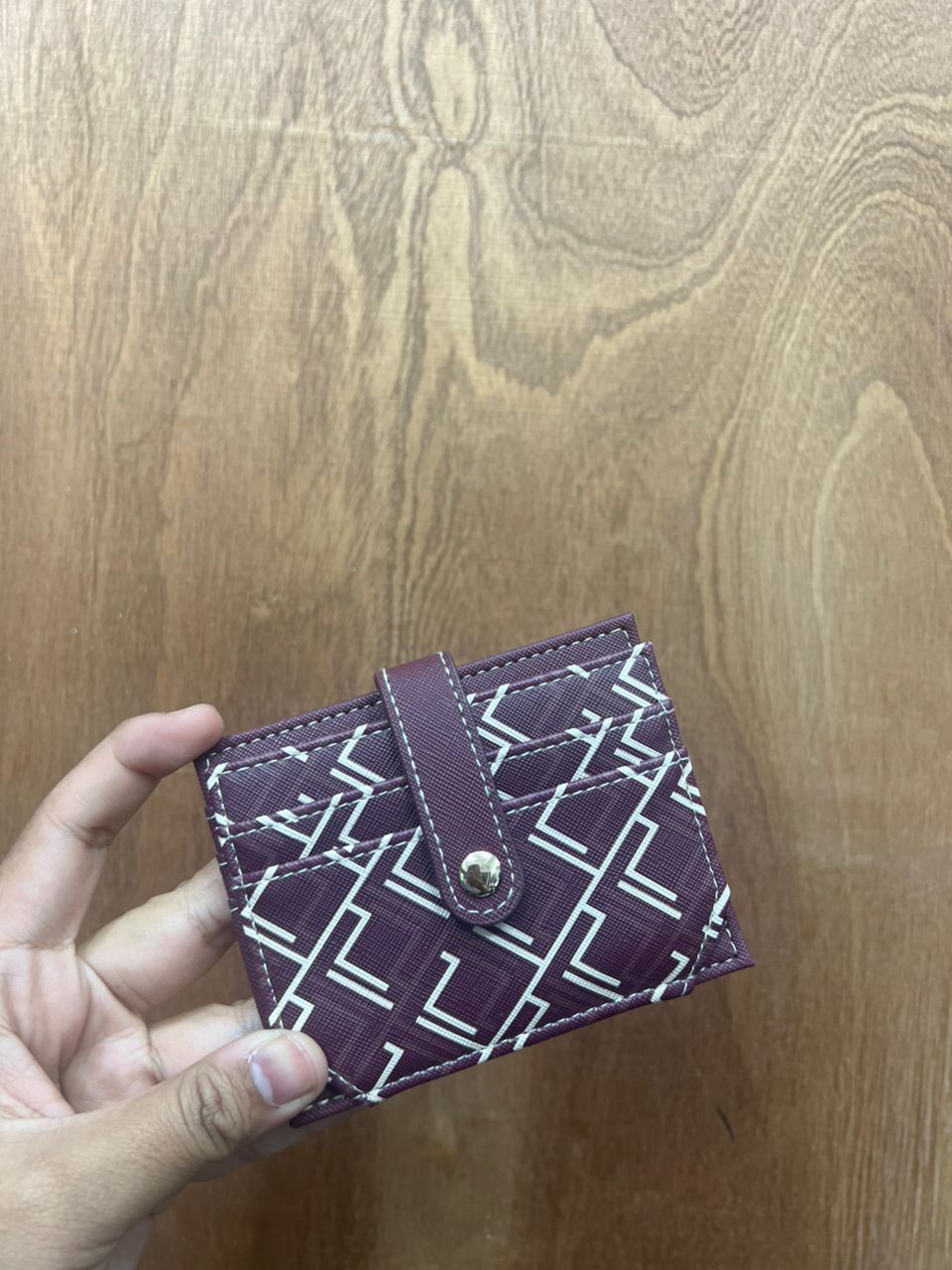 PRIMARK, small bifold card holder, coated cotton, printed maroon