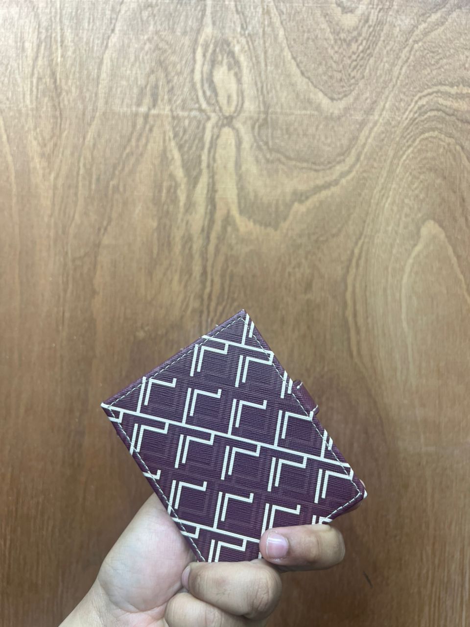 PRIMARK, small bifold card holder, coated cotton, printed maroon - Image 3