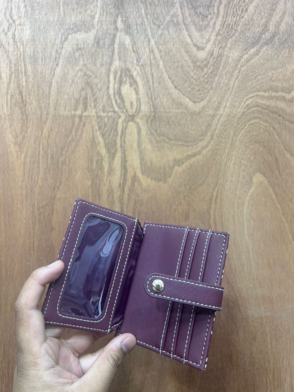 PRIMARK, small bifold card holder, coated cotton, printed maroon - Image 2