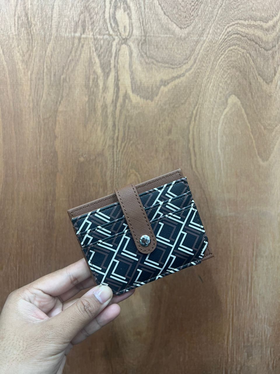 PRIMARK, small bifold card holder, coated cotton, printed brown