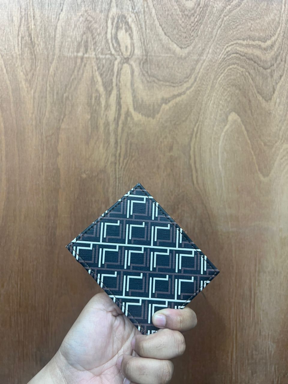 PRIMARK, small bifold card holder, coated cotton, printed brown - Image 3