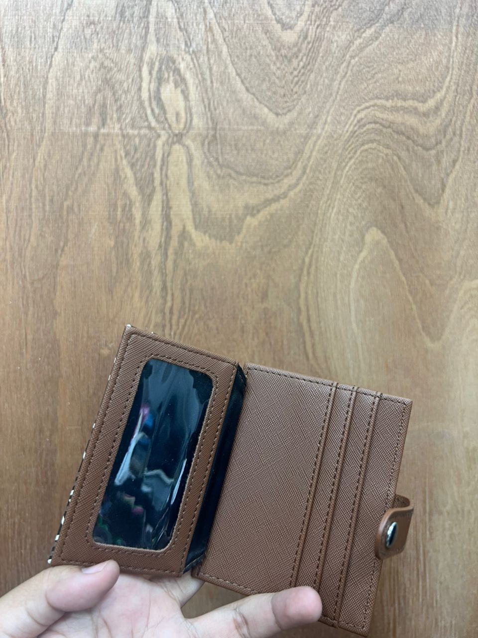 PRIMARK, small bifold card holder, coated cotton, printed brown - Image 2