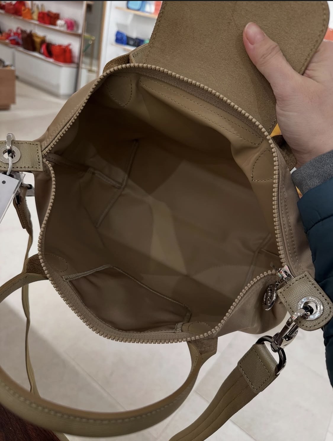 LONGCHAMP, neo, small top handle bag, with long strap, nylon gold - Image 3
