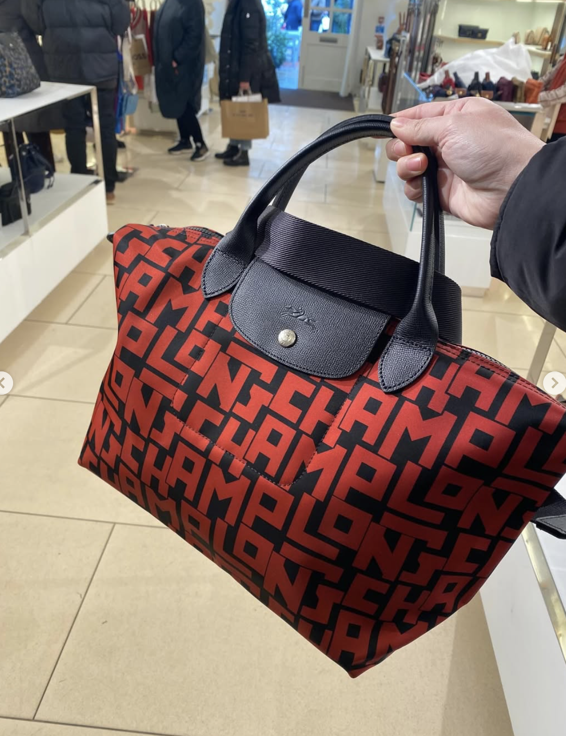 LONGCHAMP, lgp, medium top handle, with long strap, red black - Image 2