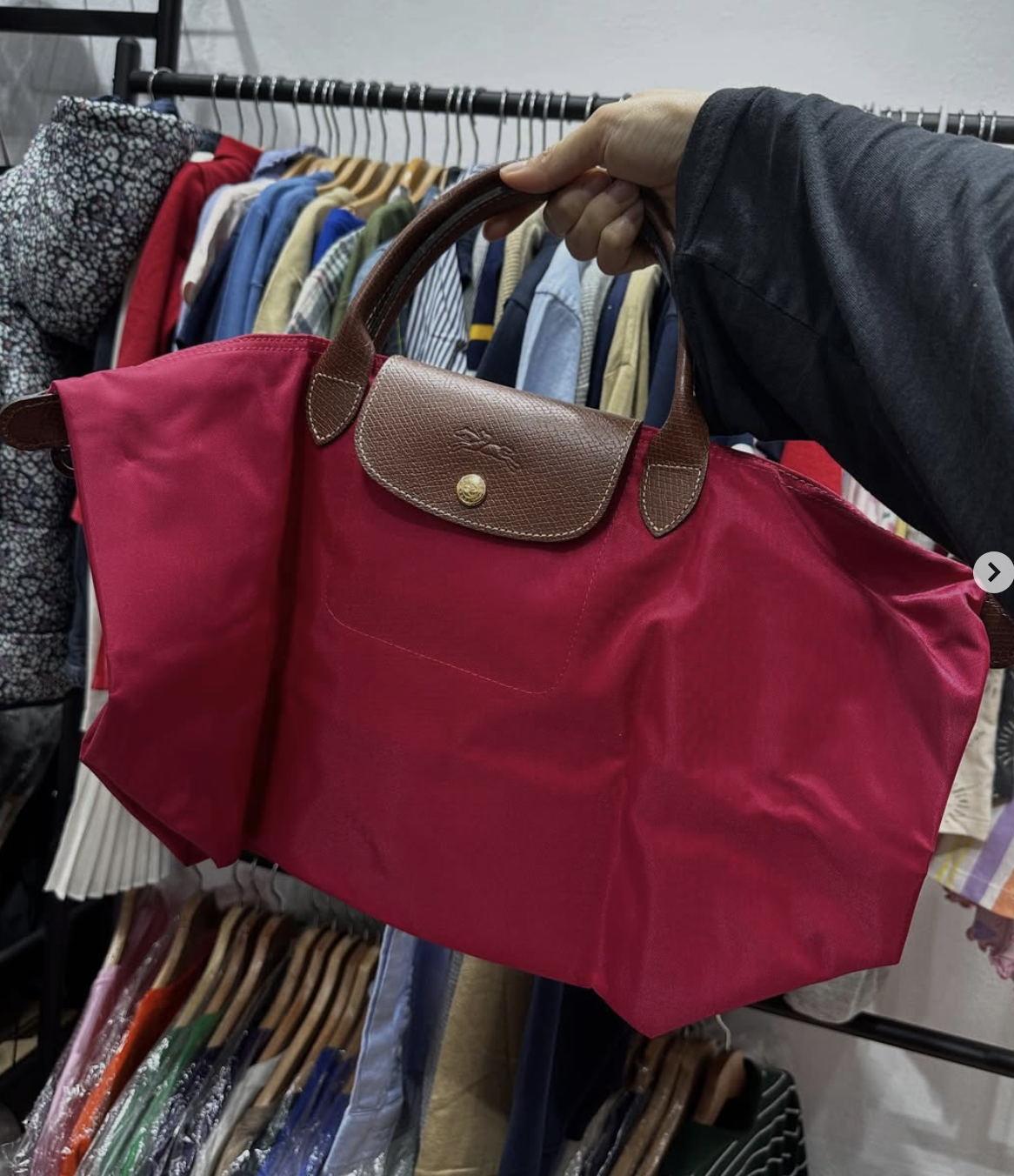LONGCHAMP, le pliage original, medium top handle, no long strap, red