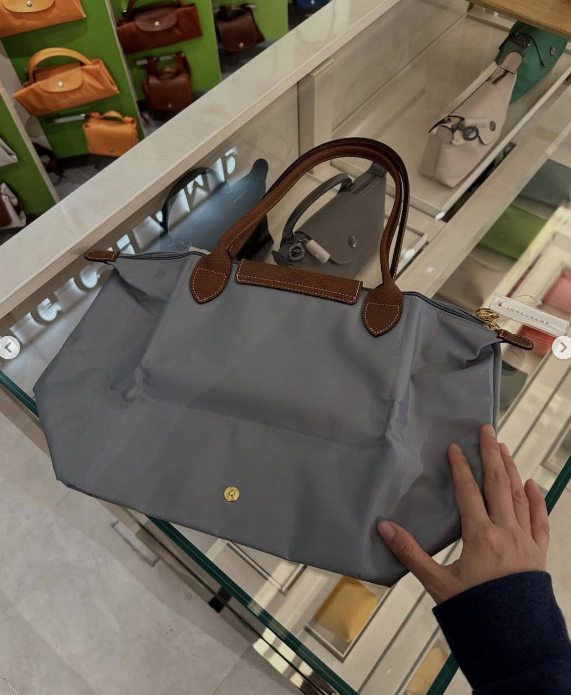 LONGCHAMP, le pliage original, medium long handle bag, no long strap, steel grey - Image 4