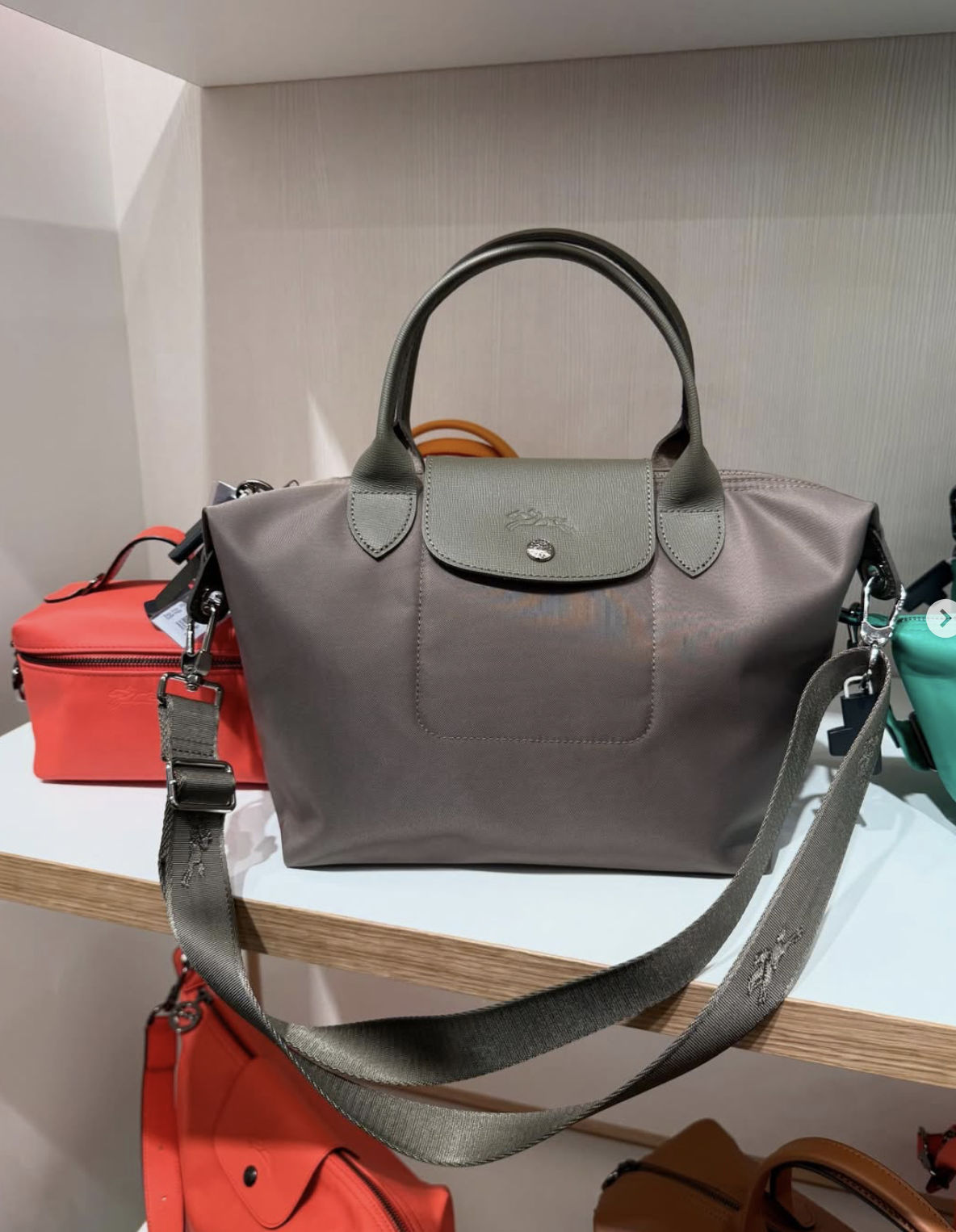 LONGCHAMP, neo, small top handle bag, with long strap, taupe