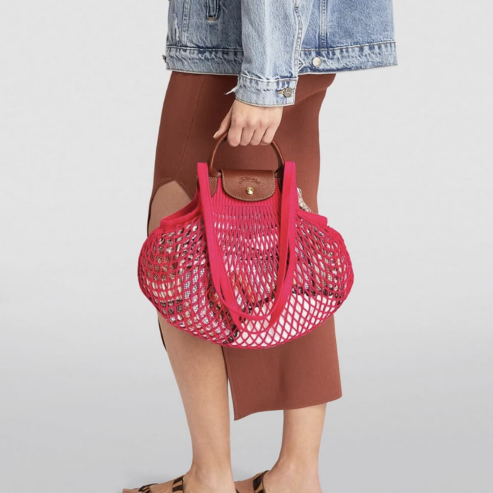 LONGCHAMP, filet, large shoulder bag, candy pink