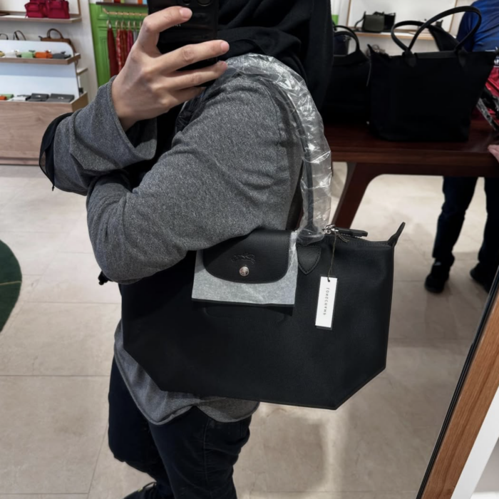 LONGCHAMP, neo, medium long handle bag, no long strap, nylon black