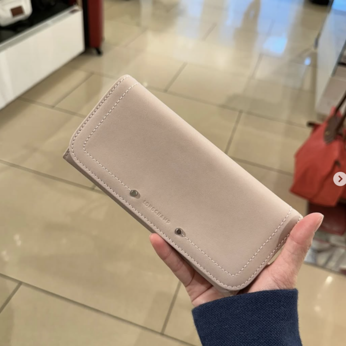 LONGCHAMP, le cuir, flap long wallet, leather, mink pink