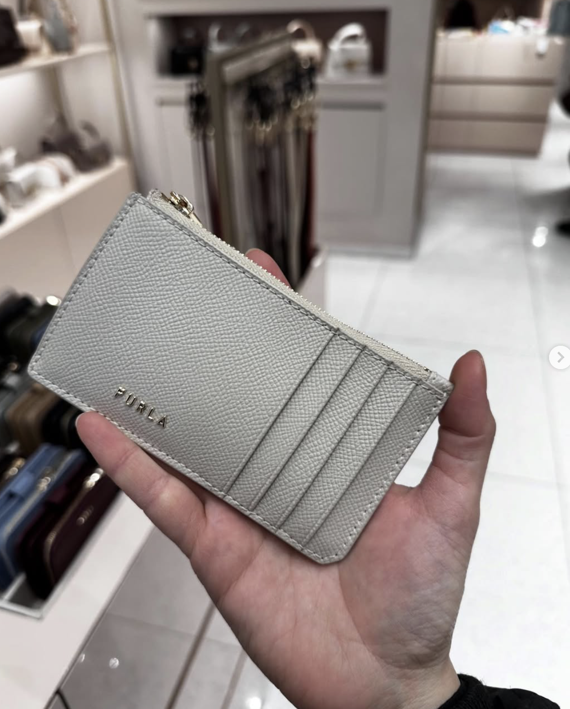 FURLA, classic, medium zip card holder, leather perla grey