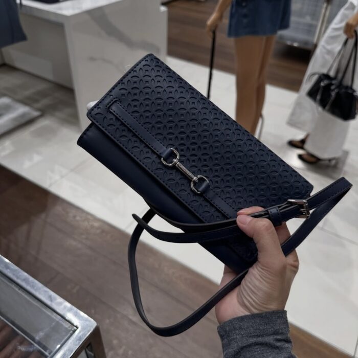 MICHAEL KORS, for ladies, carson, large wallet on chain, laser cut, coated canvas, navy