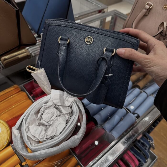 MICHAEL KORS, for ladies, top handle grab bag, with long strap, pebbled leather, navy
