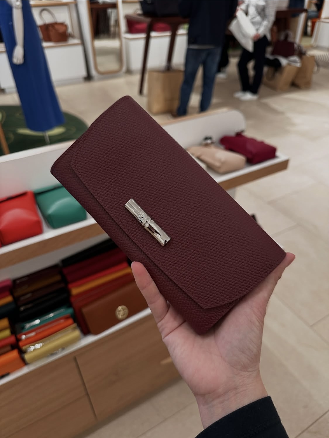 LONGCHAMP, roseau, long flap wallet, leather, dark red